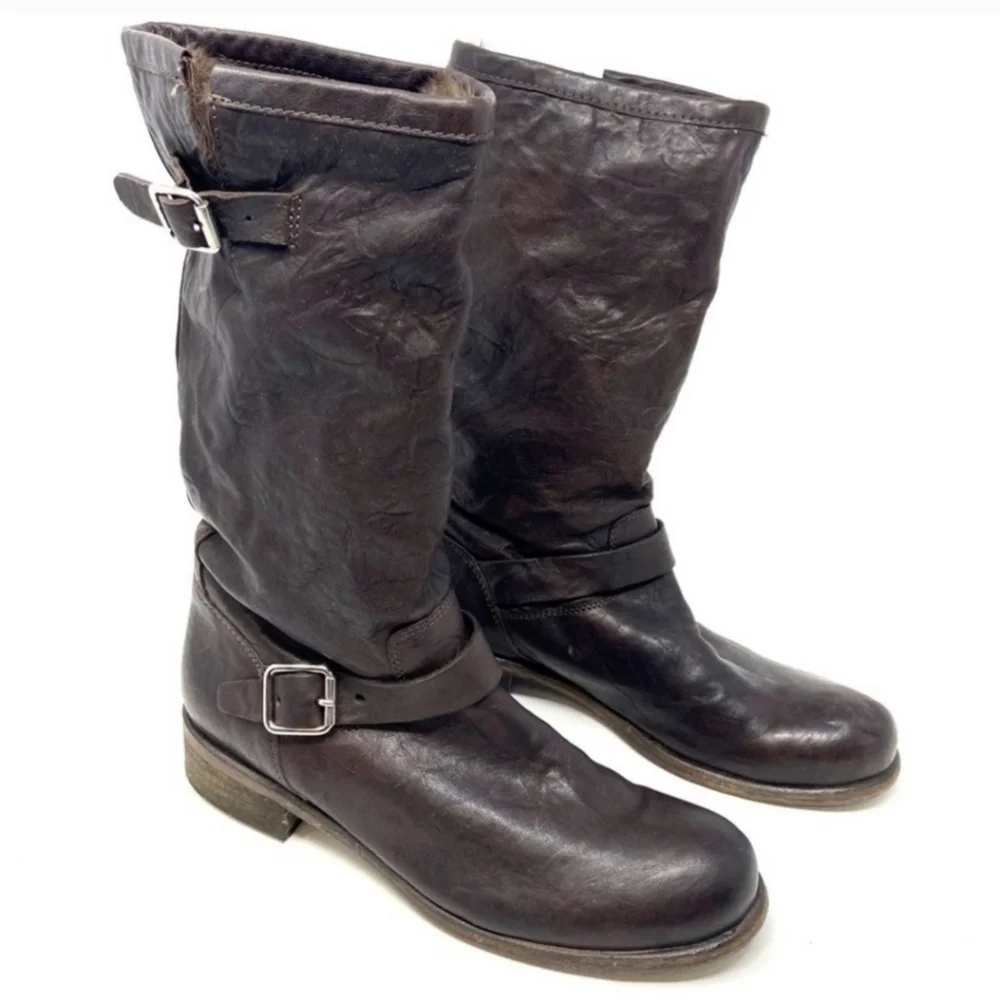 Anthropologie Chocolate Brown Leather Boots with Fur lining